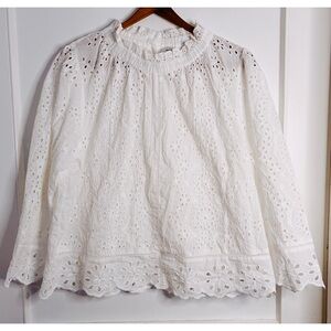 BNWOT White Cotton  Eyelet High Neck Shirt by Bailey Size Large